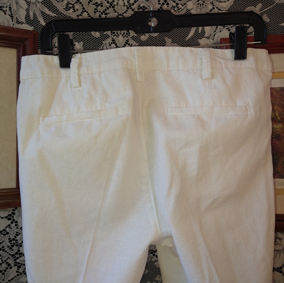 Jeanology Collection white pants linen and cotton blend with buckles on hips - Picture 5 of 6